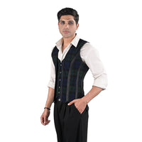 Mens Green & Blue Tartan Corset Vest