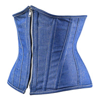 Blue Denim corset top - Under Bust Corset Front Zip