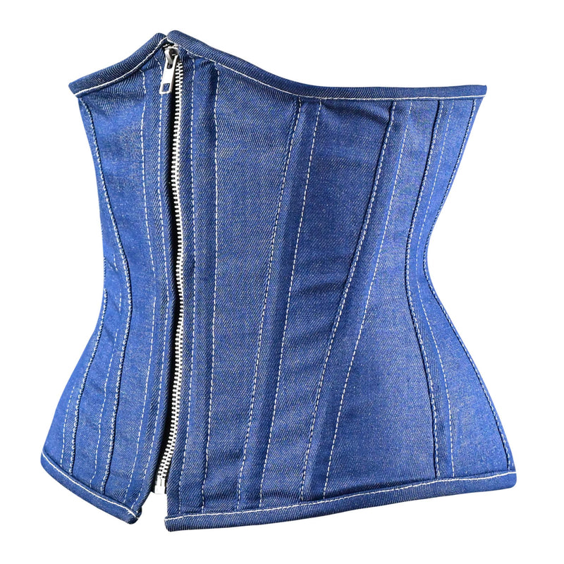 Blue Denim corset top - Under Bust Corset Front Zip