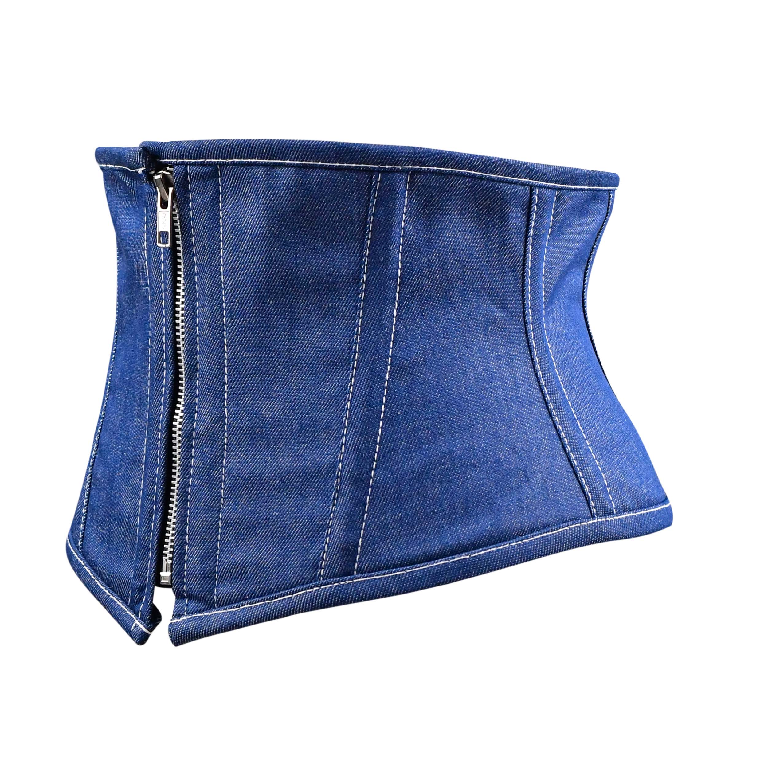 Cintura In Denim Larga Da Donna Con Ricamo A Foglia - Vita Alta Corsetto, Cintura Cinch Per Vestito, Blu