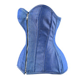 Denim lace up corset - Over the Bust Waist Trainer with Front Zipper