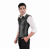 Black Leather Mens Corset Vest with Spiked Shoulders