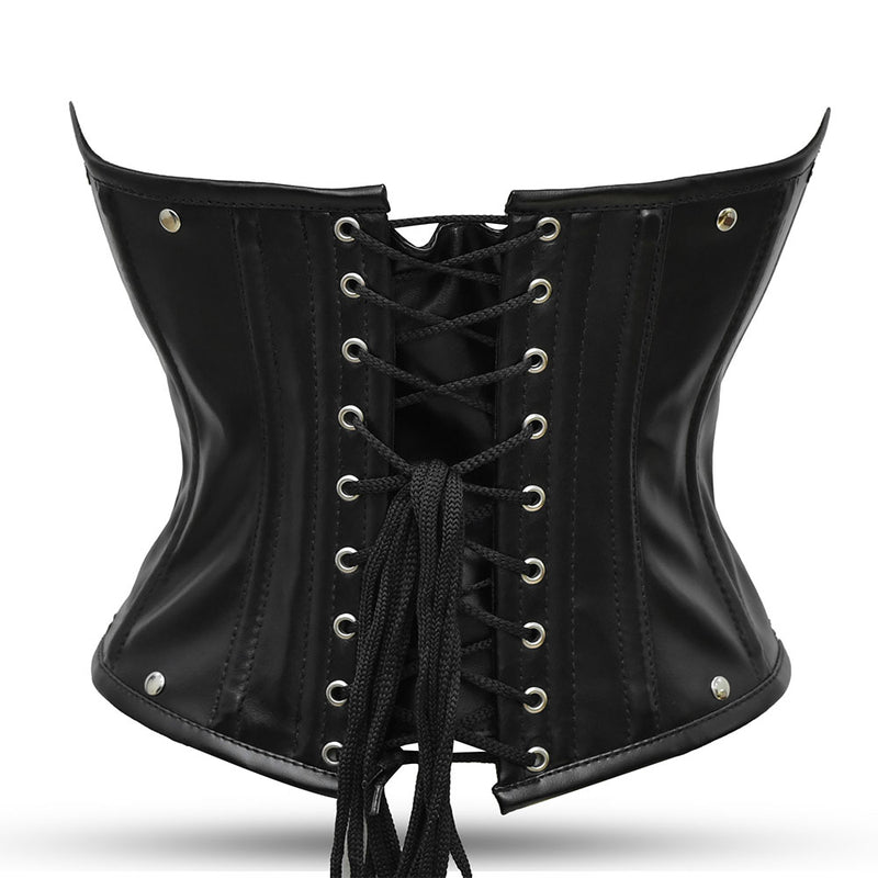 Black Leather Over Bust Corset with Shoulder Straps